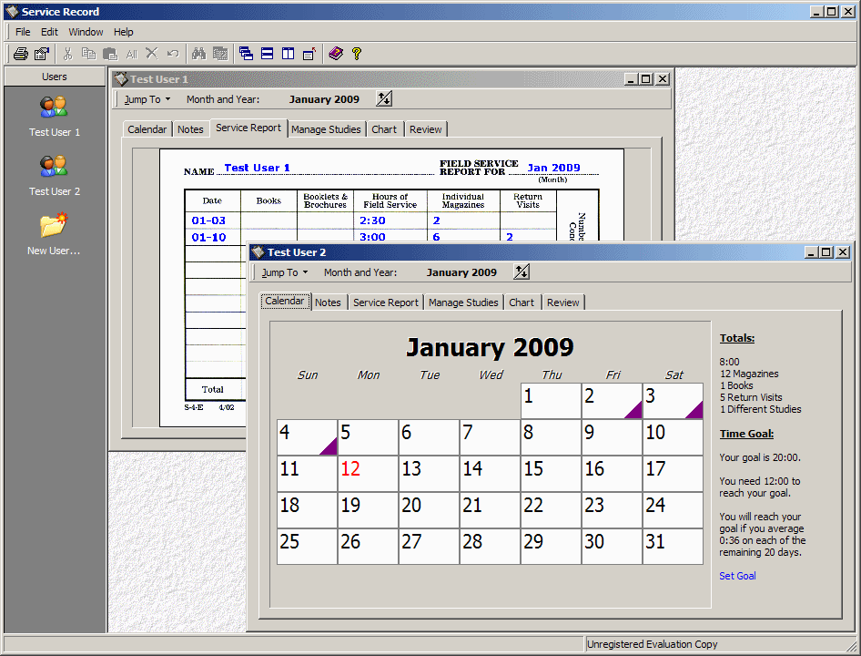 Service Record screenshot